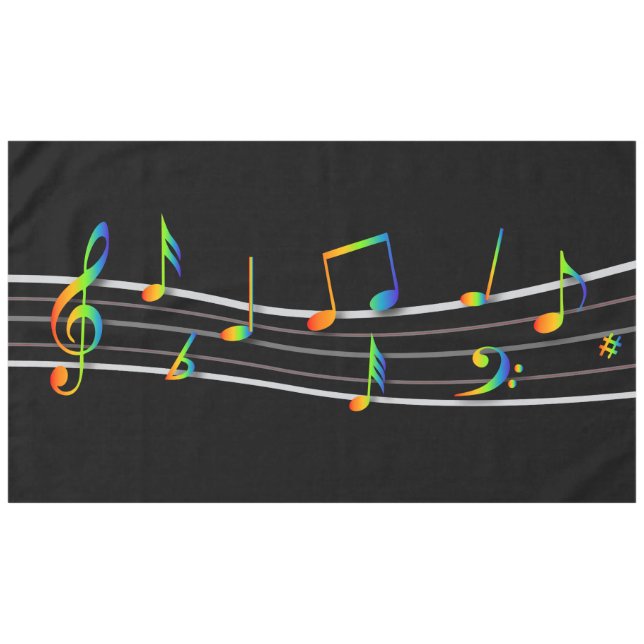 3D Rainbow Musical Notes Score on Black Tablecloth (Front (Horizontal))