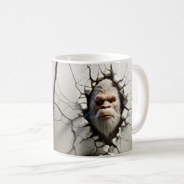 3D Realistic Bigfoot Mug Bursting Hole in the Wall (Front Right)