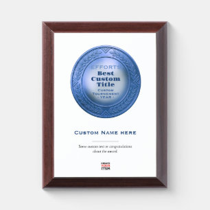 3D Realistic Blue Medal Custom Editable Award Plaque