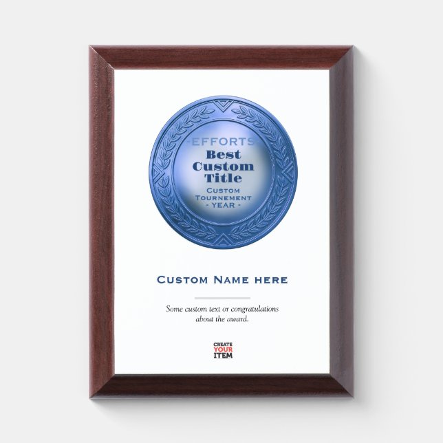 3D Realistic Blue Medal Custom Editable Award Plaque (Vertical)