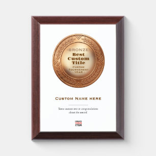 3D Realistic Bronze Medal Custom Editable Award Plaque
