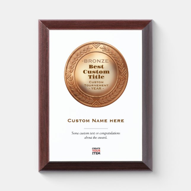3D Realistic Bronze Medal Custom Editable Award Plaque (Vertical)