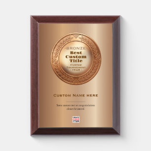 3D Realistic Bronze Medal Custom Editable Award Plaque