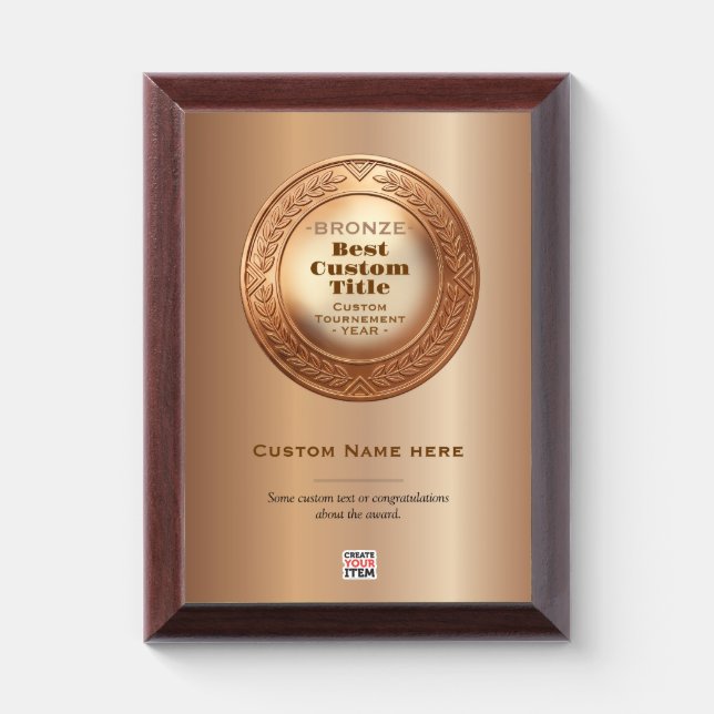 3D Realistic Bronze Medal Custom Editable Award Plaque (Vertical)