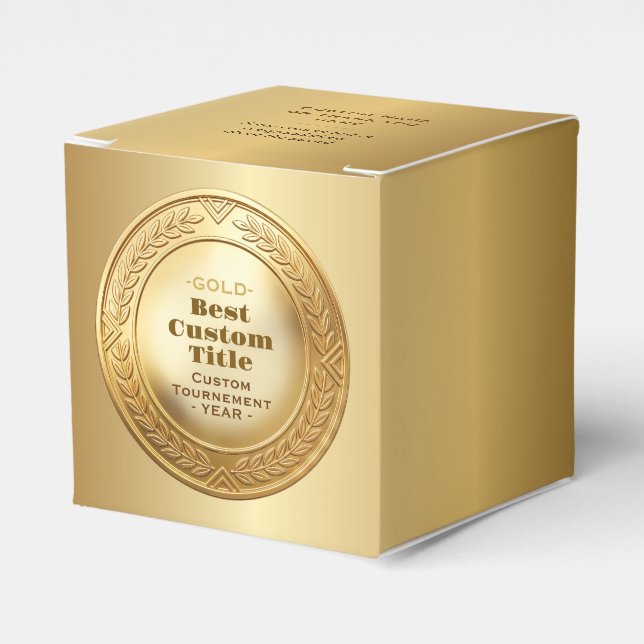 3D Realistic Gold Medal Custom Editable Award Favor Boxes (Front Side)