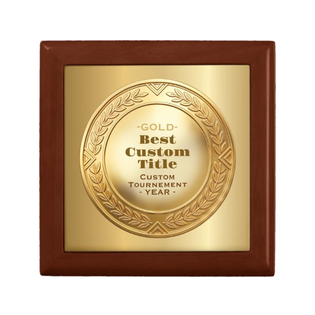 3D Realistic Gold Medal Custom Editable Award Gift Box (Front)