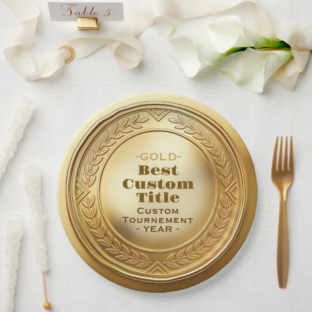 3D Realistic Gold Medal Custom Editable Award Paper Plates (Wedding)