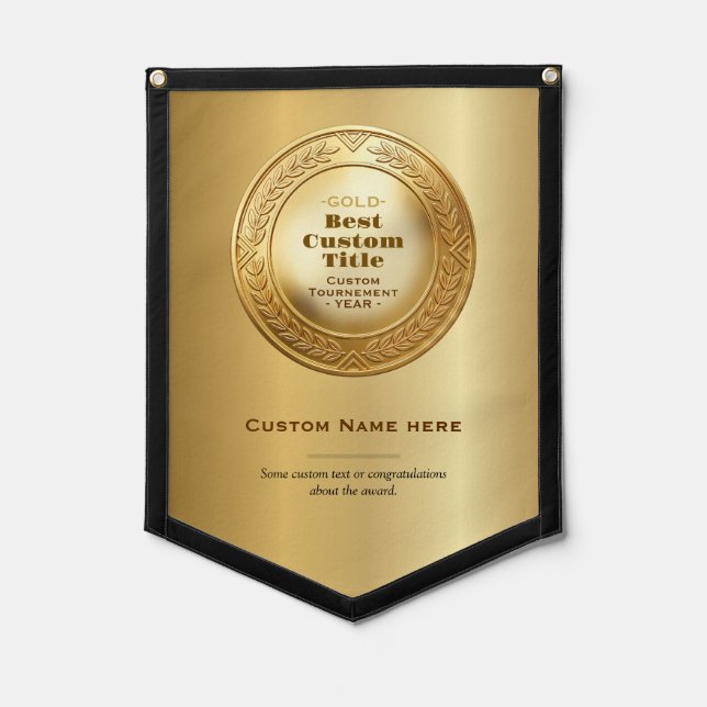3D Realistic Gold Medal Custom Editable Award Pennant (Front)