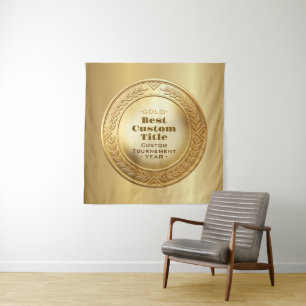 3D Realistic Gold Medal Custom Editable Award Tapestry