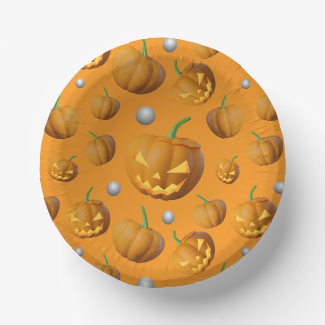 3D Realistic Jack O'Lantern & Pumpkin Pattern Paper Bowls (Front)