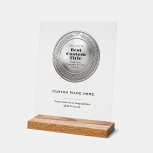3D Realistic Silver Medal Custom Editable Award Acrylic Sign