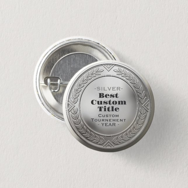 3D Realistic Silver Medal Custom Editable Award Button (Front & Back)