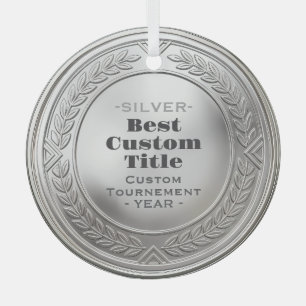 3D Realistic Silver Medal Custom Editable Award Glass Ornament