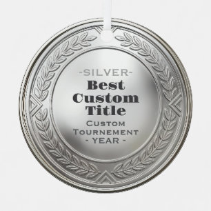 3D Realistic Silver Medal Custom Editable Award Metal Ornament