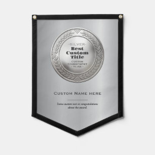 3D Realistic Silver Medal Custom Editable Award Pennant