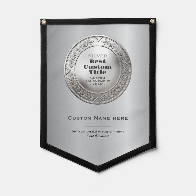 3D Realistic Silver Medal Custom Editable Award Pennant (Front)