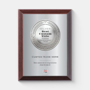 3D Realistic Silver Medal Custom Editable Award Plaque