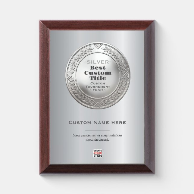 3D Realistic Silver Medal Custom Editable Award Plaque (Vertical)