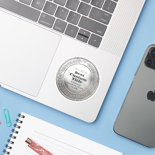 3D Realistic Silver Medal Custom Editable Award Sticker (Laptop w/ iPhone)