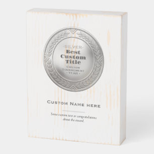 3D Realistic Silver Medal Custom Editable Award Wooden Box Sign