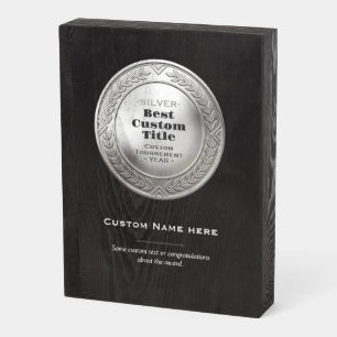 3D Realistic Silver Medal Custom Editable Award Wooden Box Sign