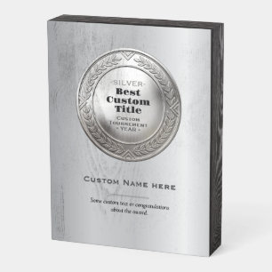 3D Realistic Silver Medal Custom Editable Award Wooden Box Sign
