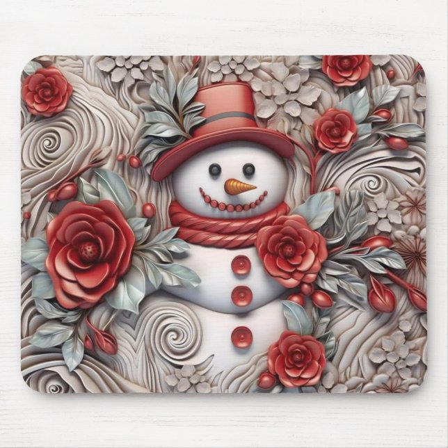 3D Red and Grey Snowman Mouse Pad (Front)