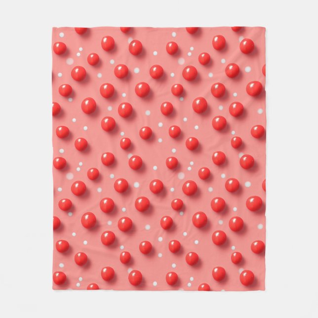 3D Red and White Polka Dots Pattern  Fleece Blanket (Front)