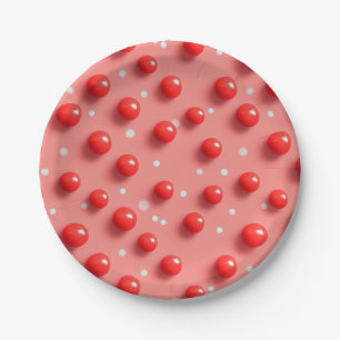 3D Red and White Polka Dots Pattern Paper Plates