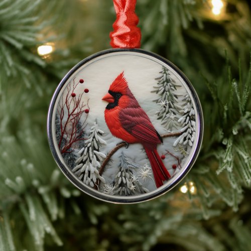 3D Red Cardinal Bird Chirstmas  Metal Ornament