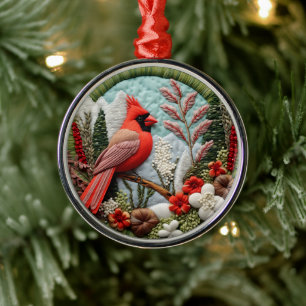 3D Red Cardinal Chirstmas  Metal Ornament