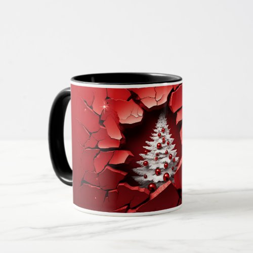 3D Red Cracked Wall Holiday Tree Mug