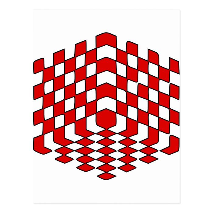 3D Red Cube Optical Illusion Postcard