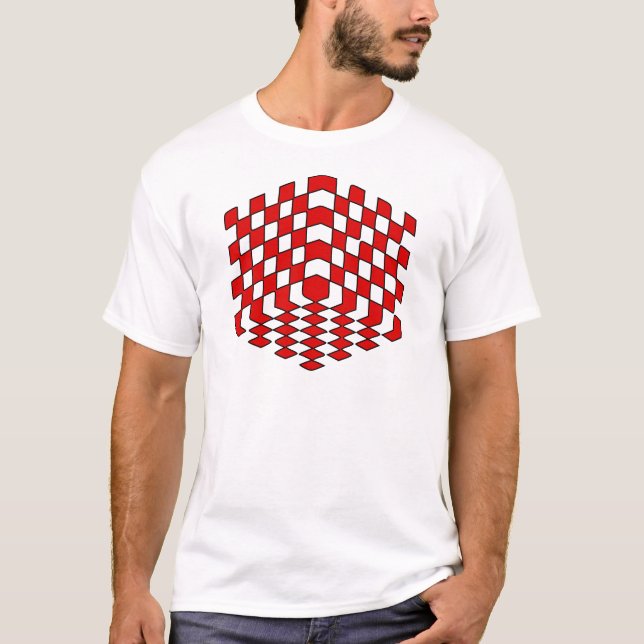3D Red Cube Optical Illusion T-Shirt (Front)