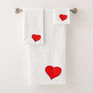3D Red Heart Bath Towel Set