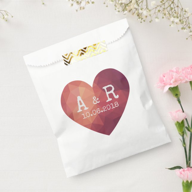 3d red heart couple monograms wedding date favor bag (Sealed)
