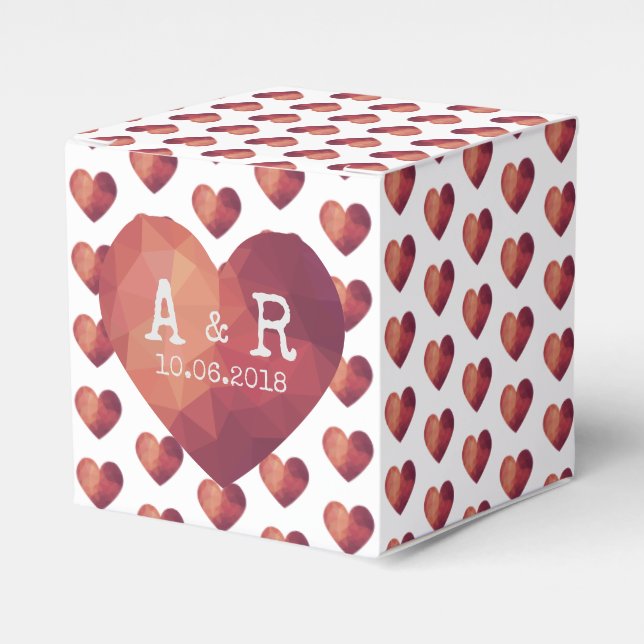 3d red heart couple monograms wedding date favor boxes (Front Side)