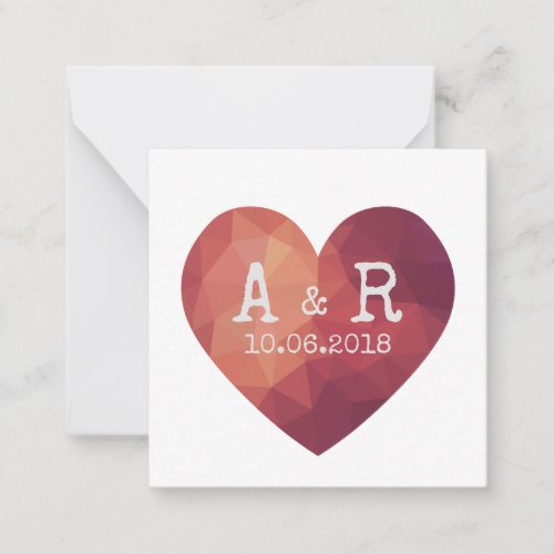 3d red heart couple monograms wedding date note card