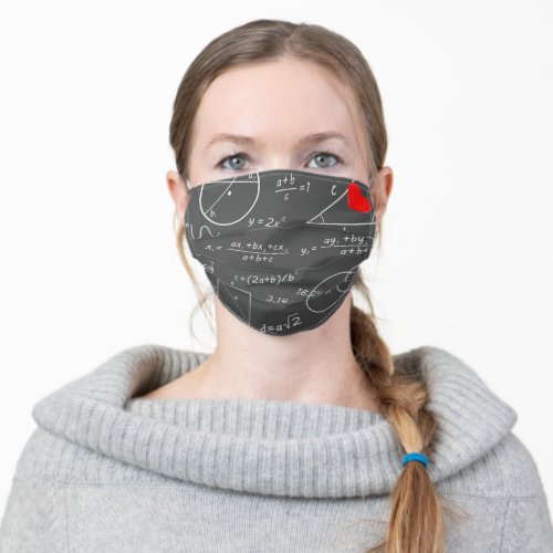 3D Red heart math chalkboard Adult Cloth Face Mask