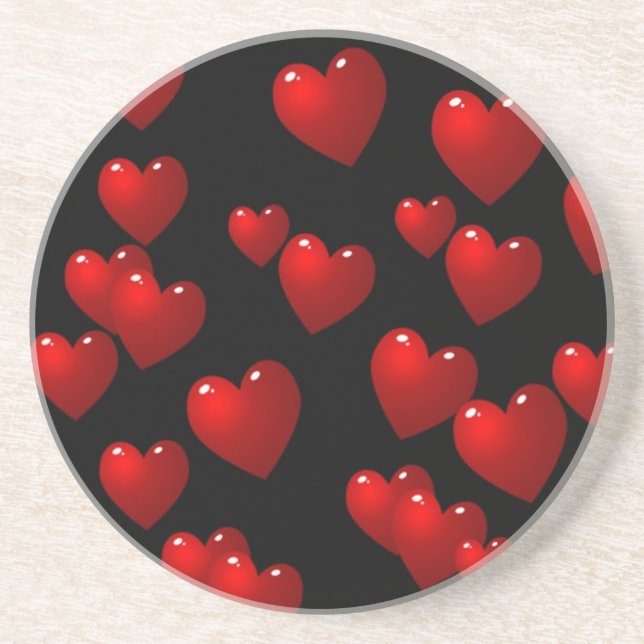 3D Red Hearts Sandstone Coaster (Front)
