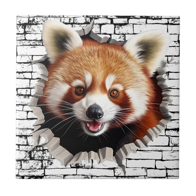 3D Red Panda Wall Break Art – Realistic Safari Ceramic Tile (Front)