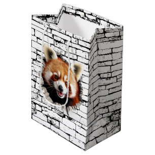3D Red Panda Wall Break Art – Realistic Safari Medium Gift Bag