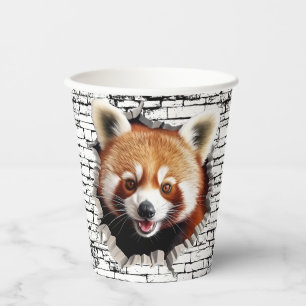 3D Red Panda Wall Break Art – Realistic Safari Paper Cups