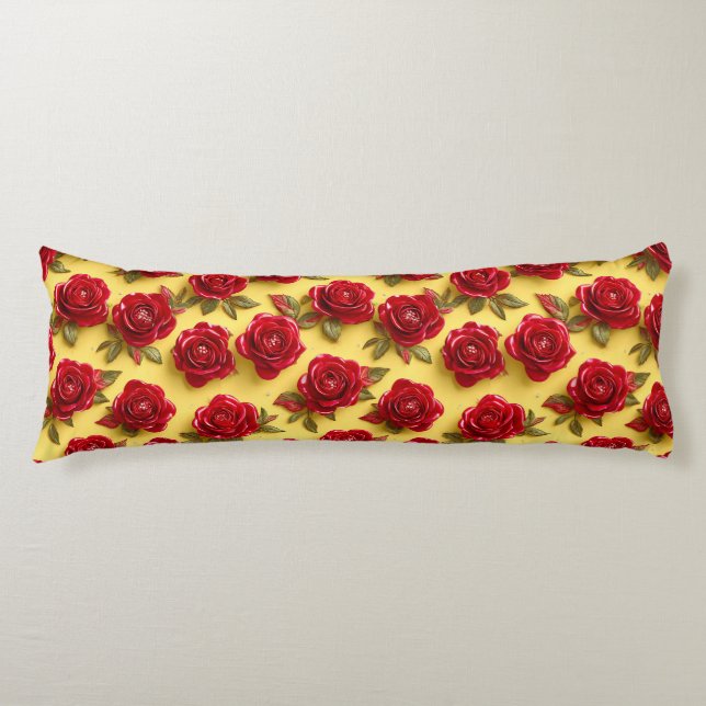 3d red roses pattern body pillow (Front)