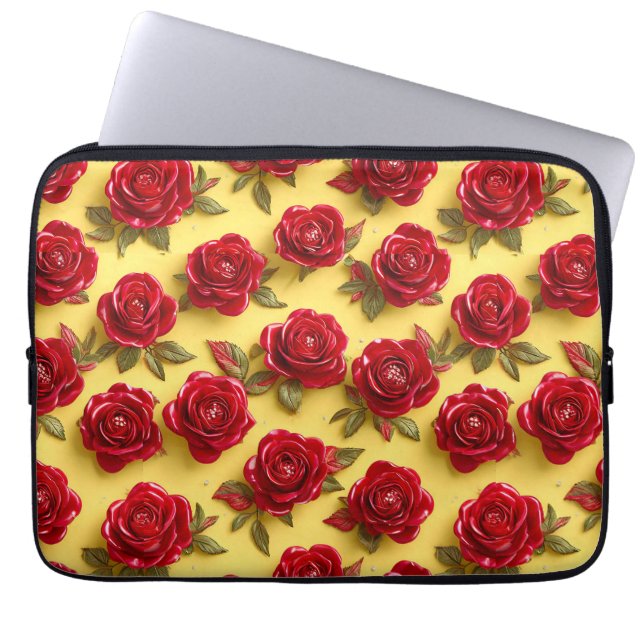 3d red roses pattern laptop sleeve (Front)