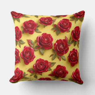 🌹✨3d Red Roses Romantic Luxe Home Accent Throw Pillow