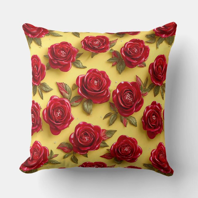 🌹✨3d Red Roses Romantic Luxe Home Accent Throw Pillow (Front)