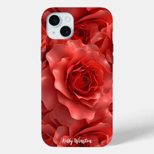 3D Red Roses Seamless Pattern  iPhone 15 Plus Case