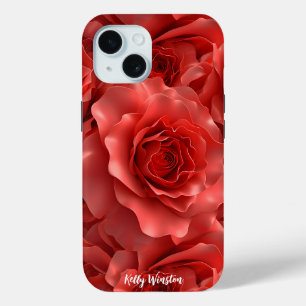 3D Red Roses Seamless Pattern iPhone 15 Case