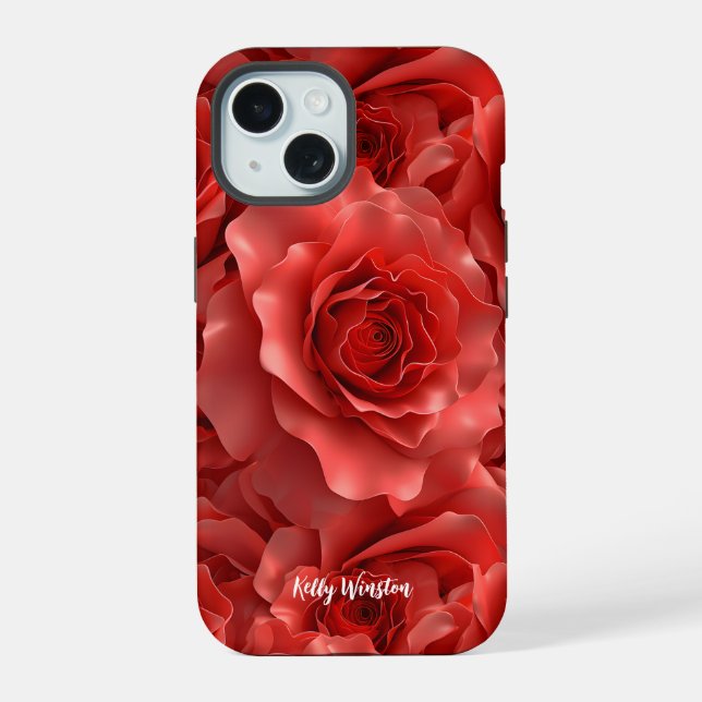 3D Red Roses Seamless Pattern  Iphone Case (Back)